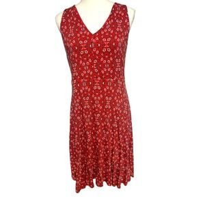 LOFT‎ Sleeveless Midi Red Navy Floral Dress Womens Medium